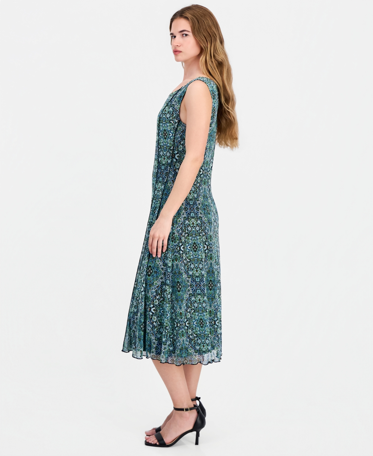 Connected Women's Round-Neck Sleeveless Mesh Panel Dress