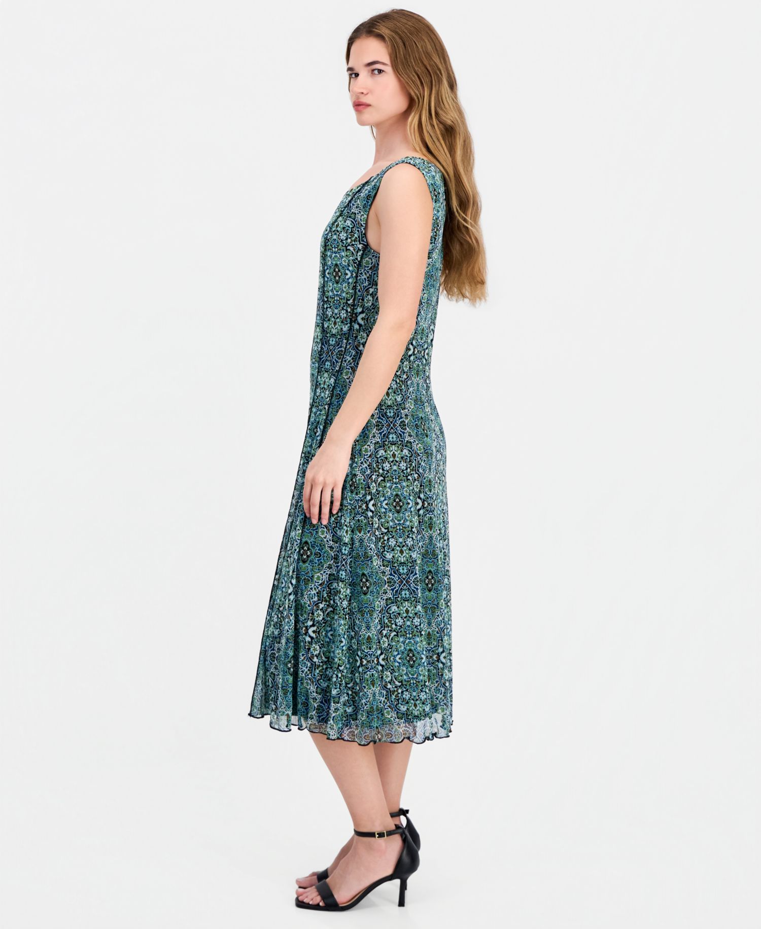 Women's Round-Neck Sleeveless Mesh Panel Dress