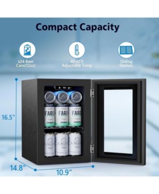 24-Can Beverage Cooler with Glass Door & LED Light