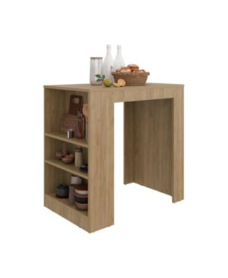 Harlan Kitchen Island, Counter Height Table Top with 3-Side Shelf