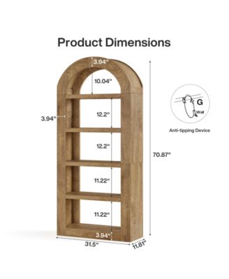 70.9'' Tall Arched Bookshelf with Storage, 5-Tier Wooden Open Bookcase Display Shelves Organizer