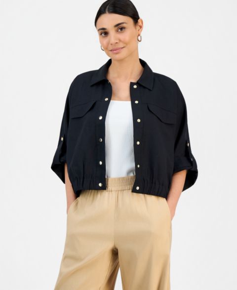 Женские куртки I.N.C. International Concepts Petite Linen Short-Sleeve Shirt Jacket