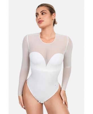 Women's Shapewear Illusion Mesh Long Sleeve Tummy Control Bodysuit