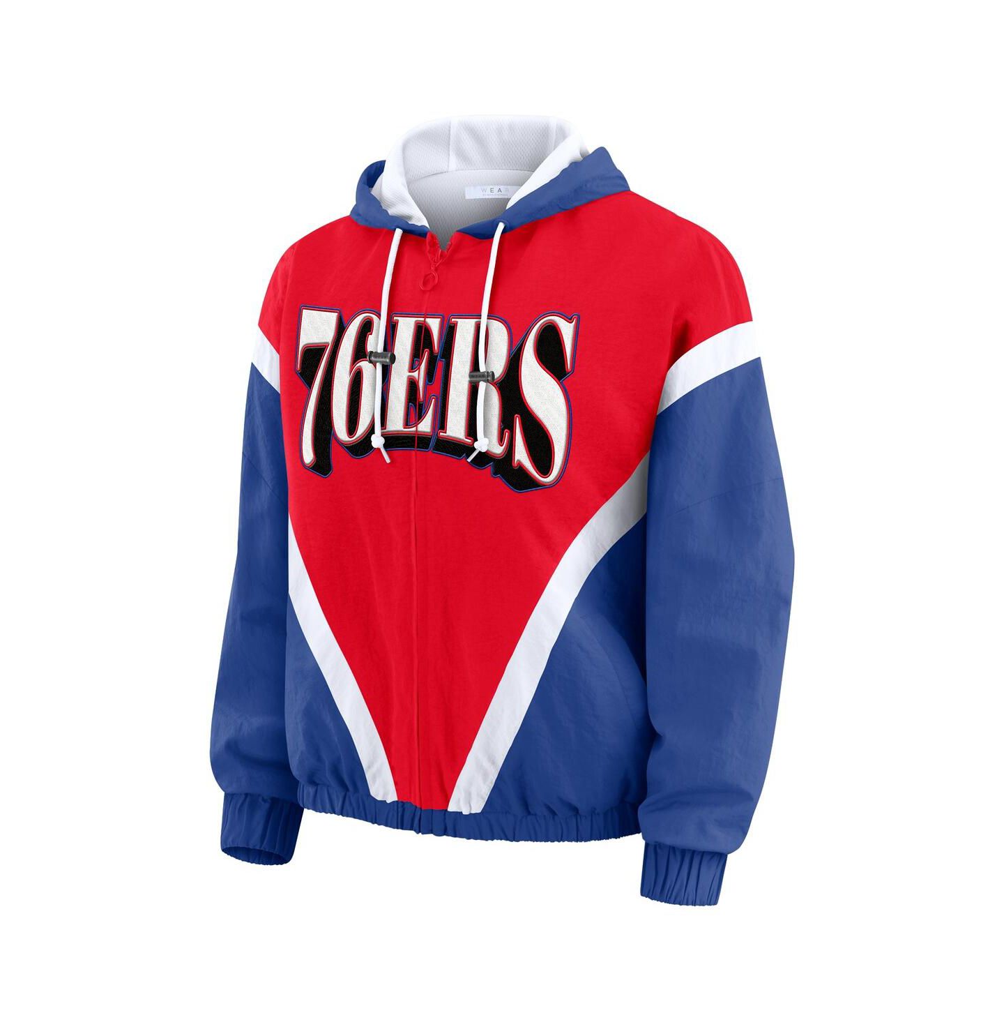 Женские худи WEAR by Erin Andrews Red/Royal Philadelphia 76ers Color Block Full-Zip Windbreaker Jacket — фото 2