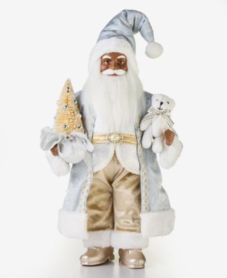 Opulence African American Standing Santa with Tree and Stuffed Bear