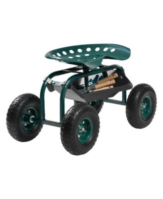 Rolling Garden Scooter with Swivel Seat & Multi-compartment Tool Storage