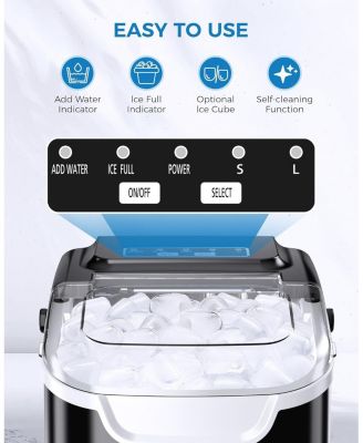 Portable Countertop Ice Maker, Fast Production with 2 Ice Sizes & Self-Cleaning