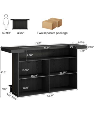 4-Tier Bar Table, 70.9-Inch Large Wooden Home Bar Unit with Wine Glass Holder