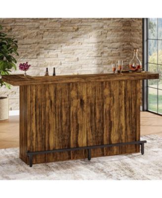 4-Tier Bar Table, 70.9-Inch Large Wooden Home Bar Unit with Wine Glass Holder