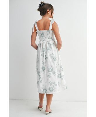 Maternity Floral Smocked Empire Waist Midi Dress with Tie Straps