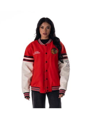 Men's and Women's Red Chicago Blackhawks Drop Shoulder Full-Snap Varsity Jacket