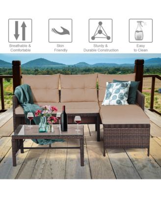 3PC Rattan Furniture Sofa Lounge Chaise Set Outdoor Patio Garden
