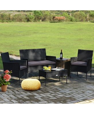 8 Piece Patio Rattan Conversation Set Outdoor Furniture Set w/ Cushions