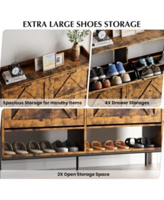 Shoe Cabinet Shoe Storage Cabinet with 4 Flip Drawers Large Capacity Entryway Shoe Storage with Metal Legs Narrow Shoe Cabinet Storage