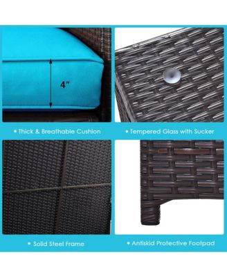 6 PCS Outdoor Rattan Sectional Sofa Set Patio Sofa & Fire Table Set  w/ Storage Box