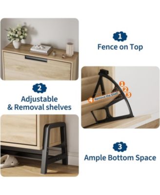 Narrow Hidden Shoe Storage Organizer with Top Decor Shelf Modern Shoe Cabinet with 2 Flip Drawers for Entryway and Hallway