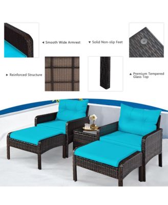 5 Piece Rattan Wicker Sectional   Furniture Set Patio Set w/ Cushion
