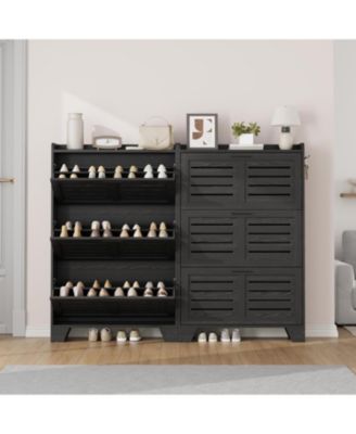 Shoe Cabinet with 3 Flip Drawers and Adjustable Shelf Freestanding Wooden Shoe Organizer Cabinet