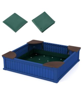 Kids Outdoor Sandbox with Cover and 4 Corner Seats