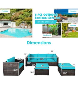 6PCS Patio Conversation Set Rattan Sectional Furniture Set w/ Cushions