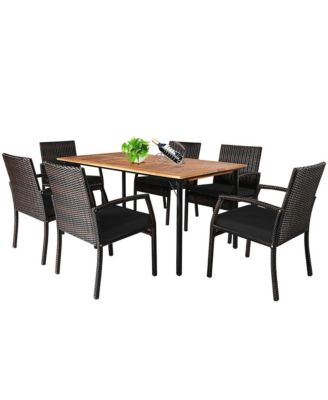 7PCS Patio Dining Furniture Set Yard w/ Wooden Tabletop Cushions