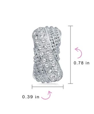 Fashion Criss Cross Twisted Pave Crystal Dome Hoop Clip On Earrings Non Pierced