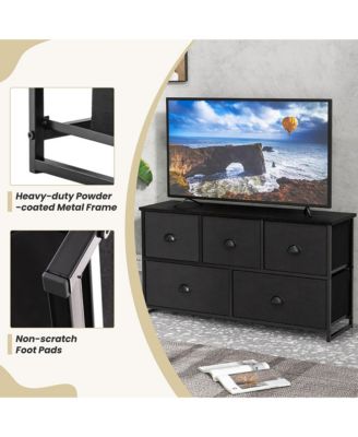 5 Drawers Dresser TV Stand Chest Clothes Storage Organizer with 5 Fabric Bins