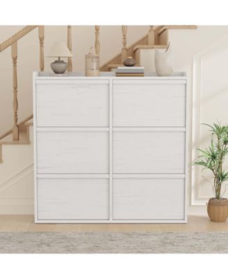 Shoe Cabinet with 6 Flip Drawers Narrow Cabinet with Adjustable and Removable Shelves Modern Wooden Shoe Organizer with Hidden Handle