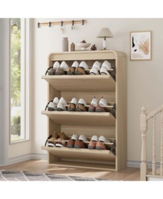 Shoe Cabinet with 3 Flip Drawers Wooden Cabinet with Adjustable Shelves,Hidden Handle Modern Shoe Organizer for Entryway Hallway Living Room