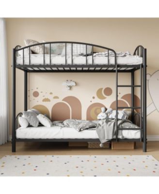 Metal Bunk Bed Twin Over Twin, Heavy Duty Bunkbeds Frame with Arched Guardrail and Safety Ladder