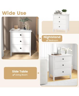 3-Drawer Nightstand Wooden Bedside Table Modern Side End Table Space-Saving