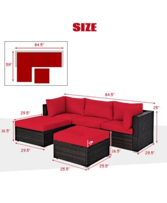 5PCS Rattan Patio Conversation Set Outdoor Furniture Set w/ Ottoman Cushion