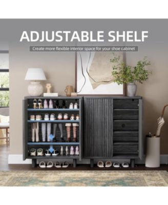 31.6 Inch Shoe Cabinet with Fluted Door 5-Tier Storage Cabinet Rustic Entryway Shoe Bench for Hallway and Foyer