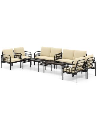 8 Piece Patio Wicker Conversation Bistro Set Furniture Set w/ Cushions