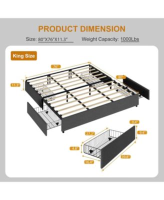 Platform Bed Frame, Fabric Upholstered with 4 Storage Drawers, No Box Spring Needed, Wooden Slats Support, Noise Free, Easy Assembly
