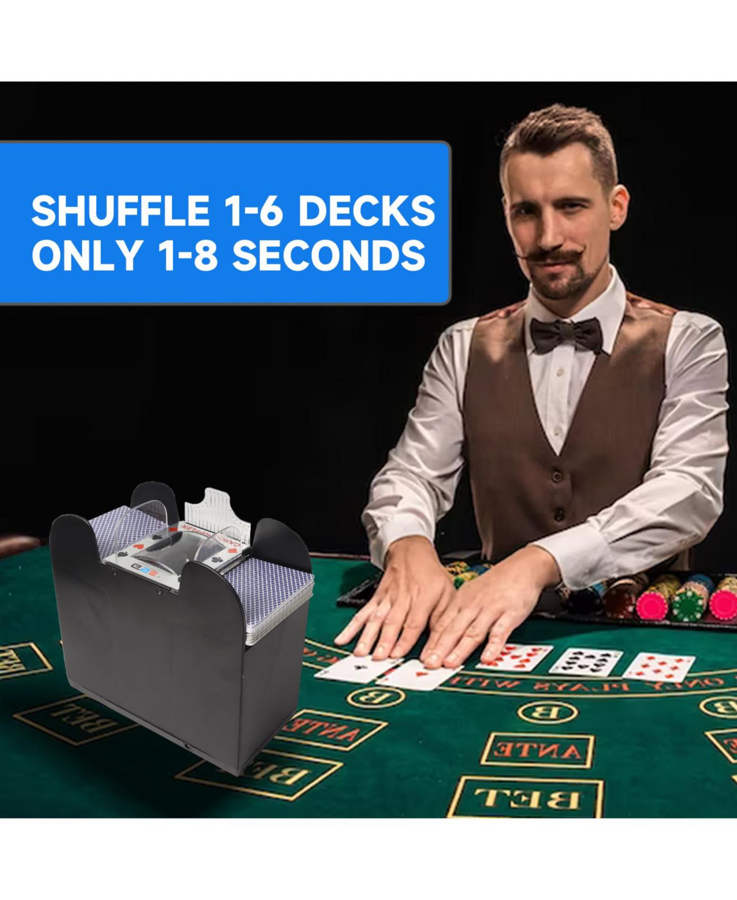Детская игрушка GSE Games & Sports Expert Automatic Card Shuffler, 4-Deck, Ages 14+, цвет: Чёрный — фото 3