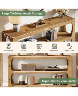 Solid Wood Console Table with 3-Tier Storage, 63" Long Farmhouse Narrow Entryway Table
