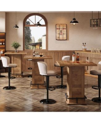 39.4" H Square Bar Table, Industrial High Top Bistro Pub Cocktail Table with Metal Footrest for Kitchen Nook, Home Bar, Small Bars