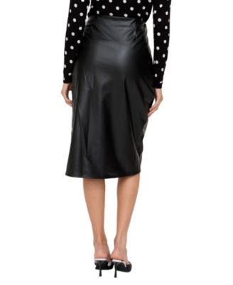 Women's Nia Draped Leather Midi Skirt