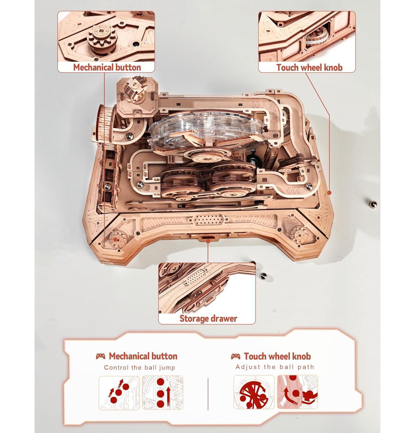 Детский конструктор Robotime Gear Ball Challenge 3D Wooden Puzzle 553-Piece Building Set, Ages 14 & Up, цвет: Светлый бежевый — фото 5