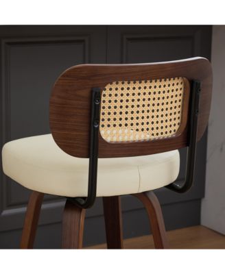 Set of 2 Mid-Century Modern Swivel Bar Stool with Cane Back, Walnut Wood Frame and 360° Swivel Seat