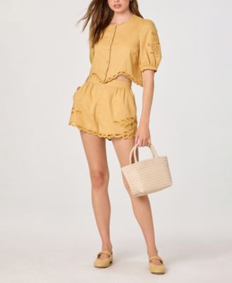 Women's High-Rise Scalloped Embroidered Mini Shorts