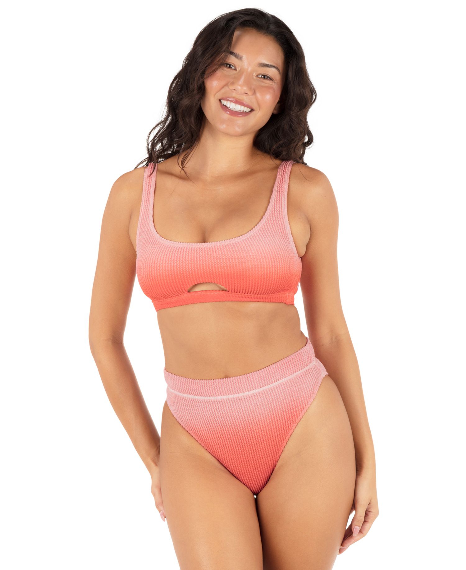 Women's Ombre Scrunch Scoop Neck Bikini Top and Cheeky High-Rise Swim Bottoms