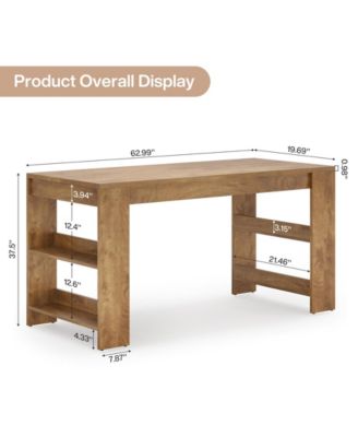 63-Inch Kitchen Island with Storage, Farmhouse Home Bar Table with Double-Sided Storage Shelves, Large Stationary Island Table