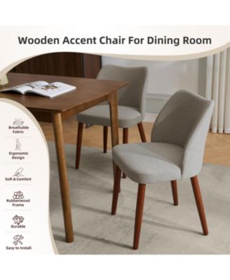 Modern Linen Dining Chairs Set of 4, Upholstered Chairs with Padded Seat and Wood Legs