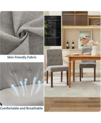 Upholstered Dining Chairs Set of 4, Modern Linen Parsons Chairs with Wood Legs