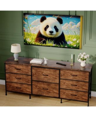 8 Drawer Fabric Dresser TV Stand with Wooden Top,Metal Frame Storage Chest,Wide Closet Organizer for Bedroom Living Room