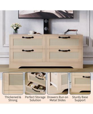 4-Drawer TV Stands for Living Room, Entertainment Center,4-Drawer Wicker-Style MDF TV Stand with Stand