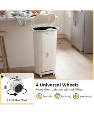 10 Gallon Kitchen Trash Can with Lid, 2 Removable Buckets, Step Pedal & Wheels