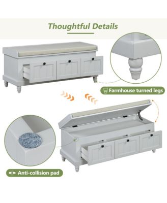 Shoe Bench - Fluted Entryway Storage Bench with Cushion, 3 Drawers and Hidden Compartment for Hallway, Living Room